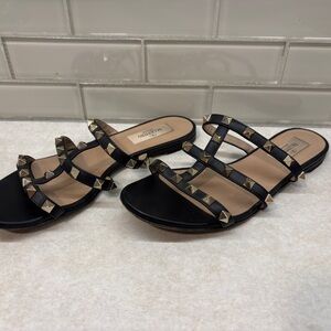 Valentino Black and Gold Studded Sandals